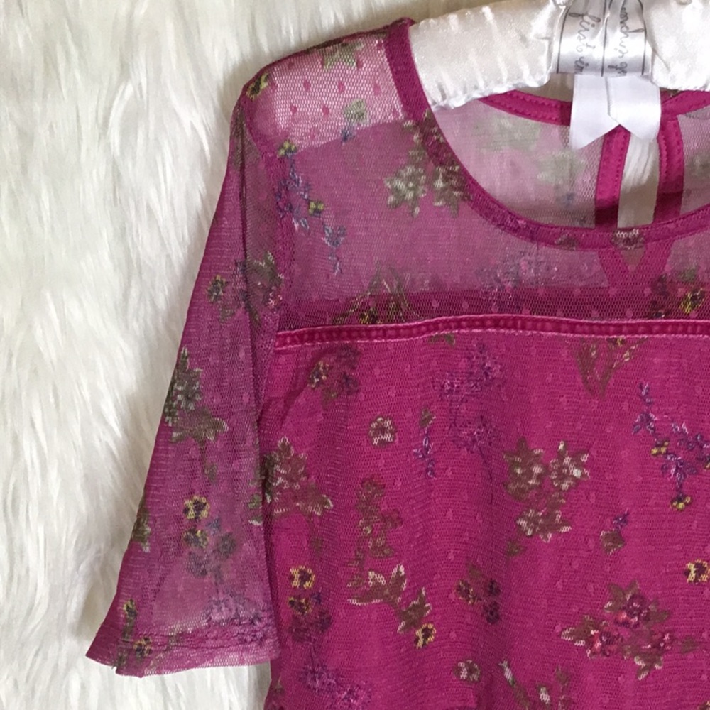 Floral Sheer Ruffled Dress over Magenta 6/6X